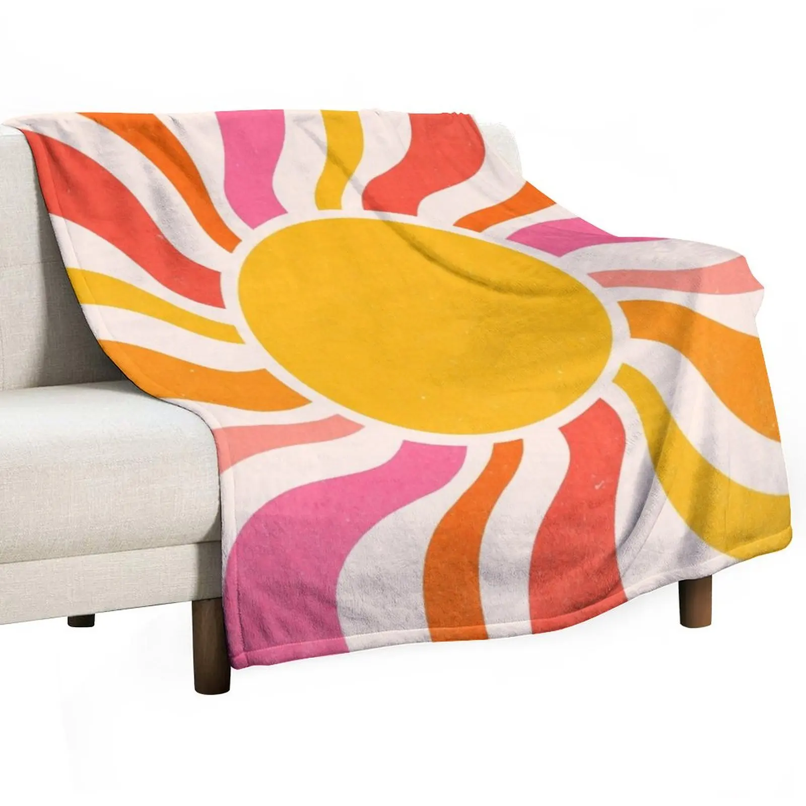 Sun Retro 70s Colorful Orange Pink Sunrays Throw Blanket for babies Camping Cute wednesday Blankets