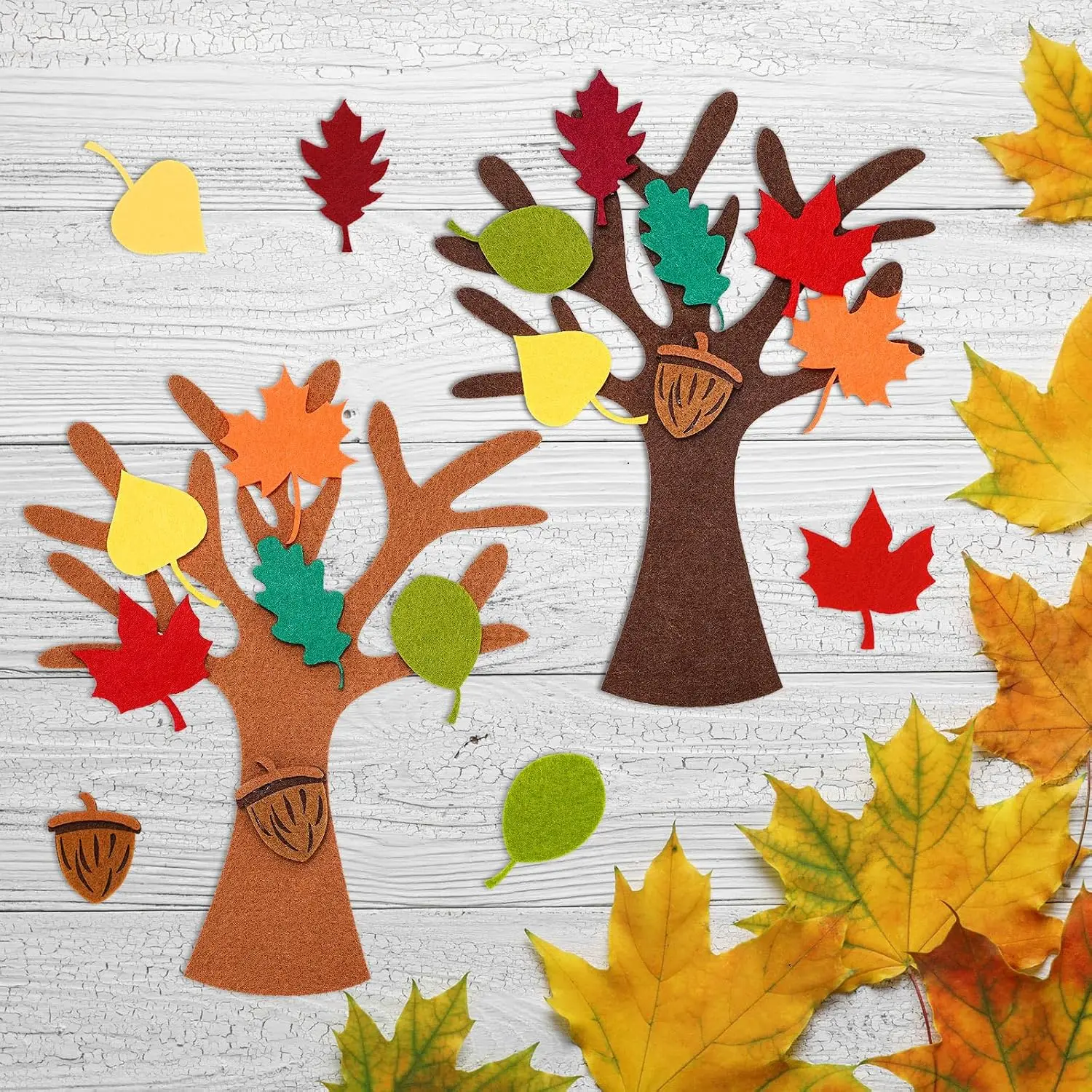 96Pcs Fall Tree of Thanks Felt Craft Kit Autumn Trees Maple Leaves Ornaments for DIY Art Craft Thanksgiving Party Wall Decor