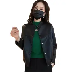 Abrigo de piel sintética para mujer, chaqueta ajustada de motorista, ropa de calle, Tops, primavera y otoño, 2023