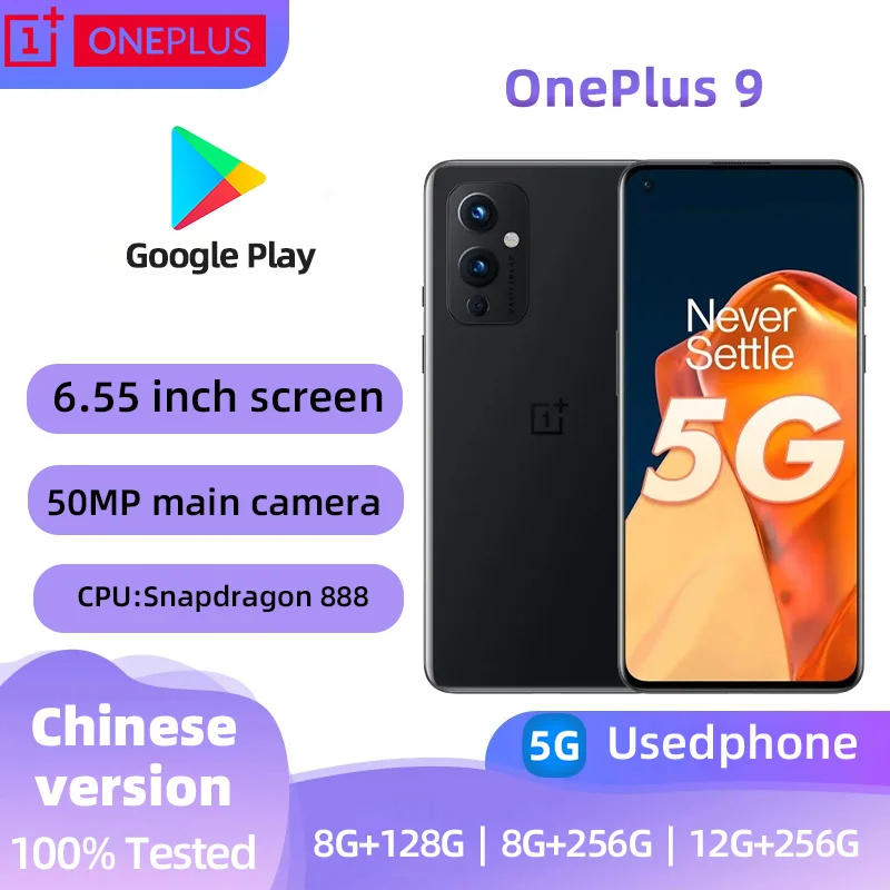 OnePlus 9 5G Global Version Snapdragon 888 12GB 256GB 6.55‘’ 120Hz Fluid AMOLED Display Hasselblad Camera Original used phone