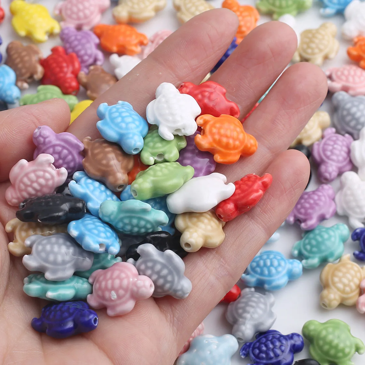 10/20pcs Random Color 15*18mm Tortoise Shaped Ceramic Loose Beads DIY Cute Handmade Bracelet Jewelry Craft Supplies