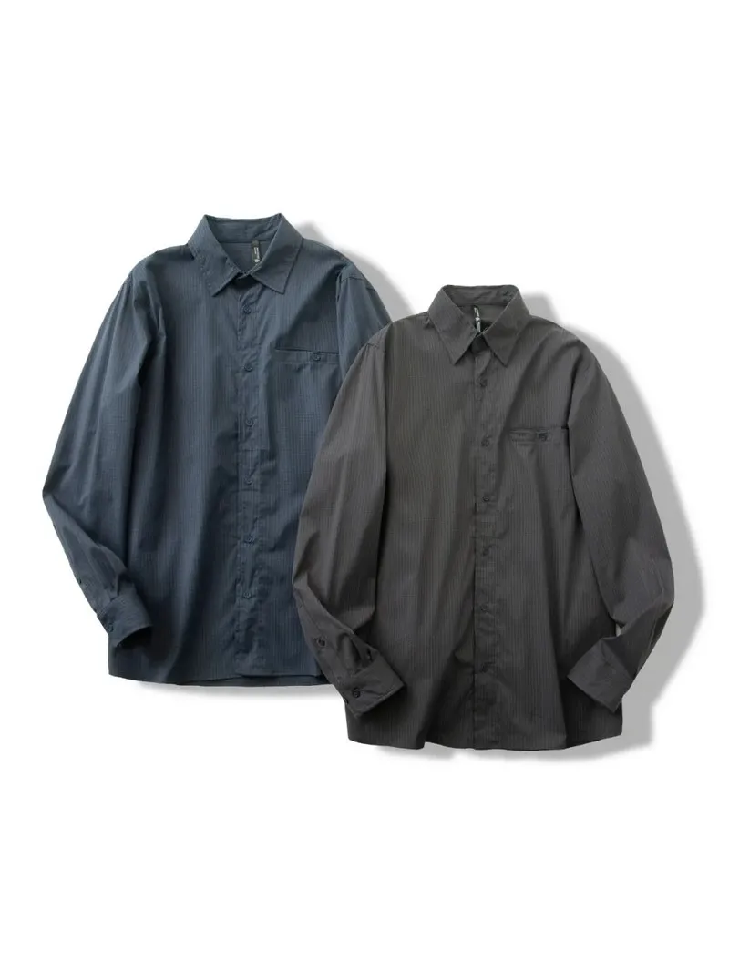 

Мужская повседневная рубашка с длинным рукавом в клетку, тонкая верхняя одежда, быстросохнущая, для активного отдыха, модная городская нейлоновая рубашка, весенний сезон