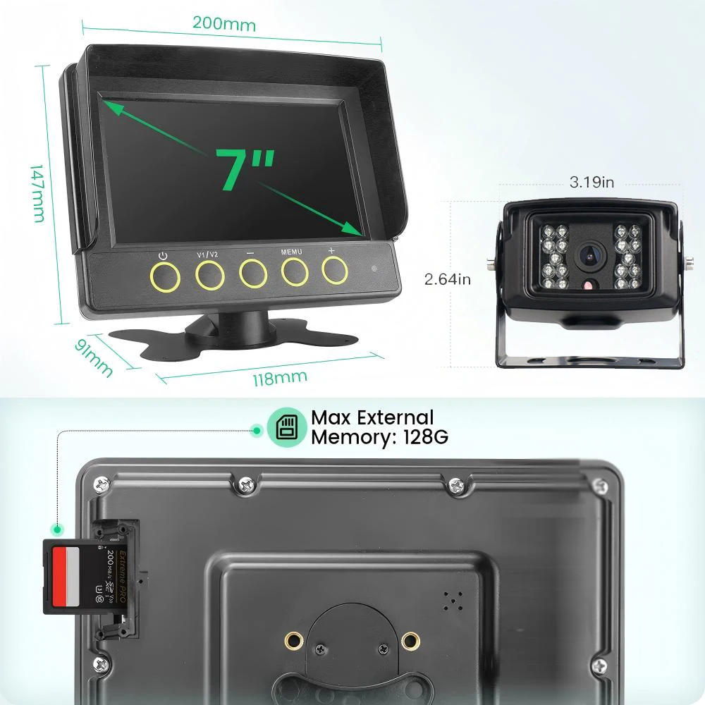 شاشة IPoster 7 بوصة مقاومة للماء مدمجة في DVR BSD Ai كشف 1080P كاميرا احتياطية للرؤية الخلفية لعربة القافلة #4