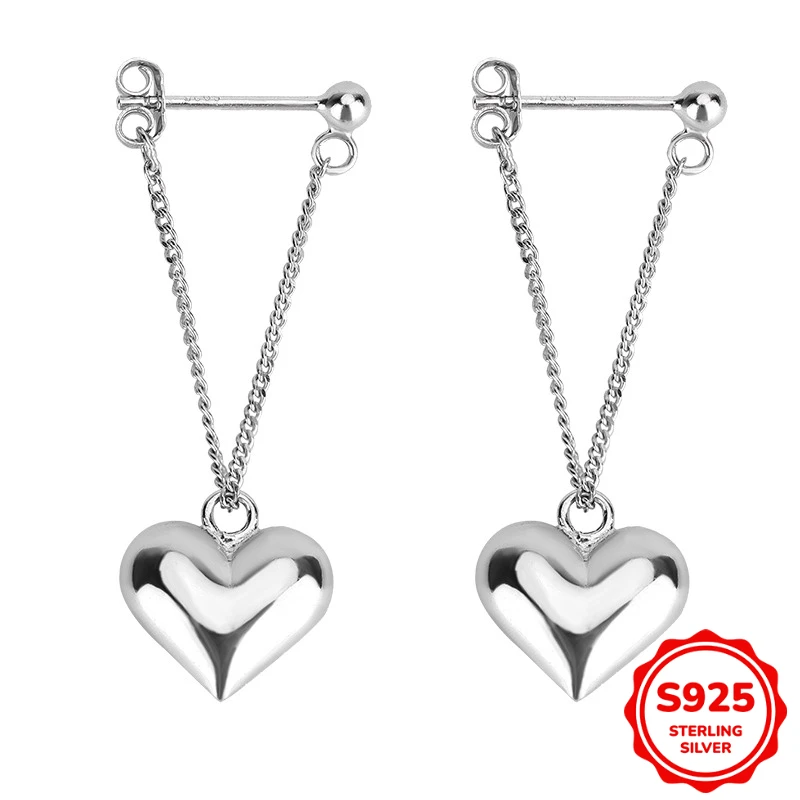 

Elegant and Authentic S925 Silver Heart Chain Draped Women's Earrings