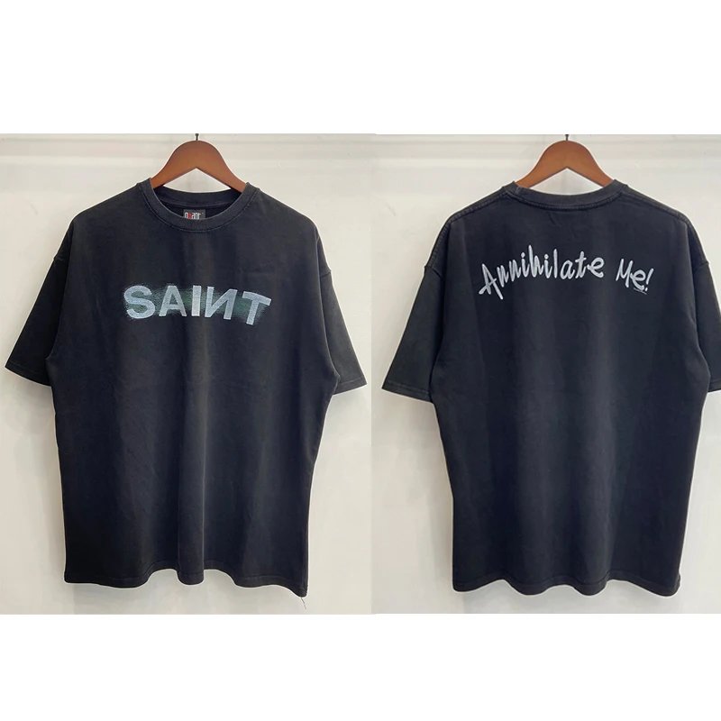 

Высококачественный хлопковый летний повседневный топ, свободные уличные футболки с короткими рукавами для пар, Saint