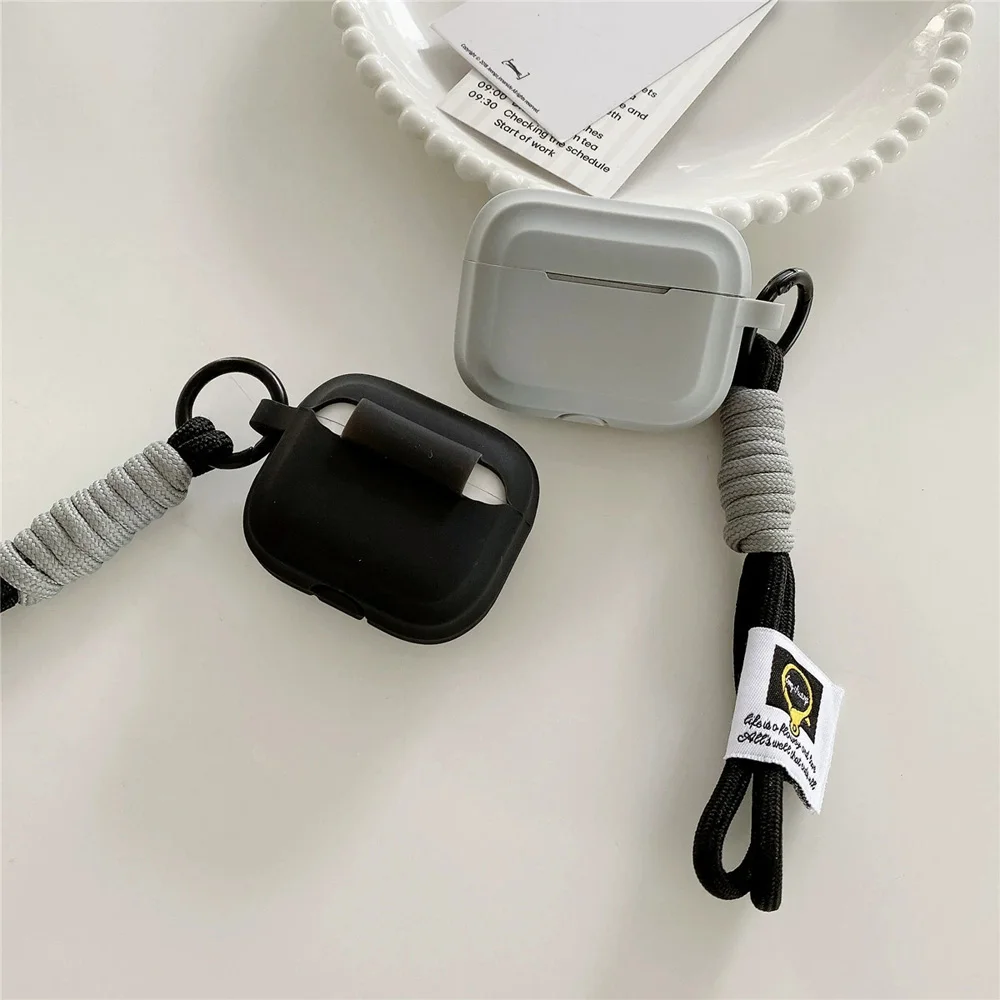 case for airpods 4 simple solid color retro lanyard shockproof protective shell for airpods 1/2/3 pro 2 earphone accessories