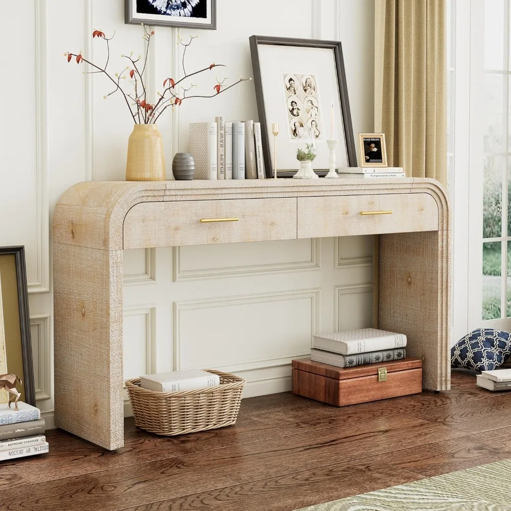 

Unique Retro Curved Console Table Drawers, Versatile 59'' Long Accent Entryway Table Sofa Table for Entrance,