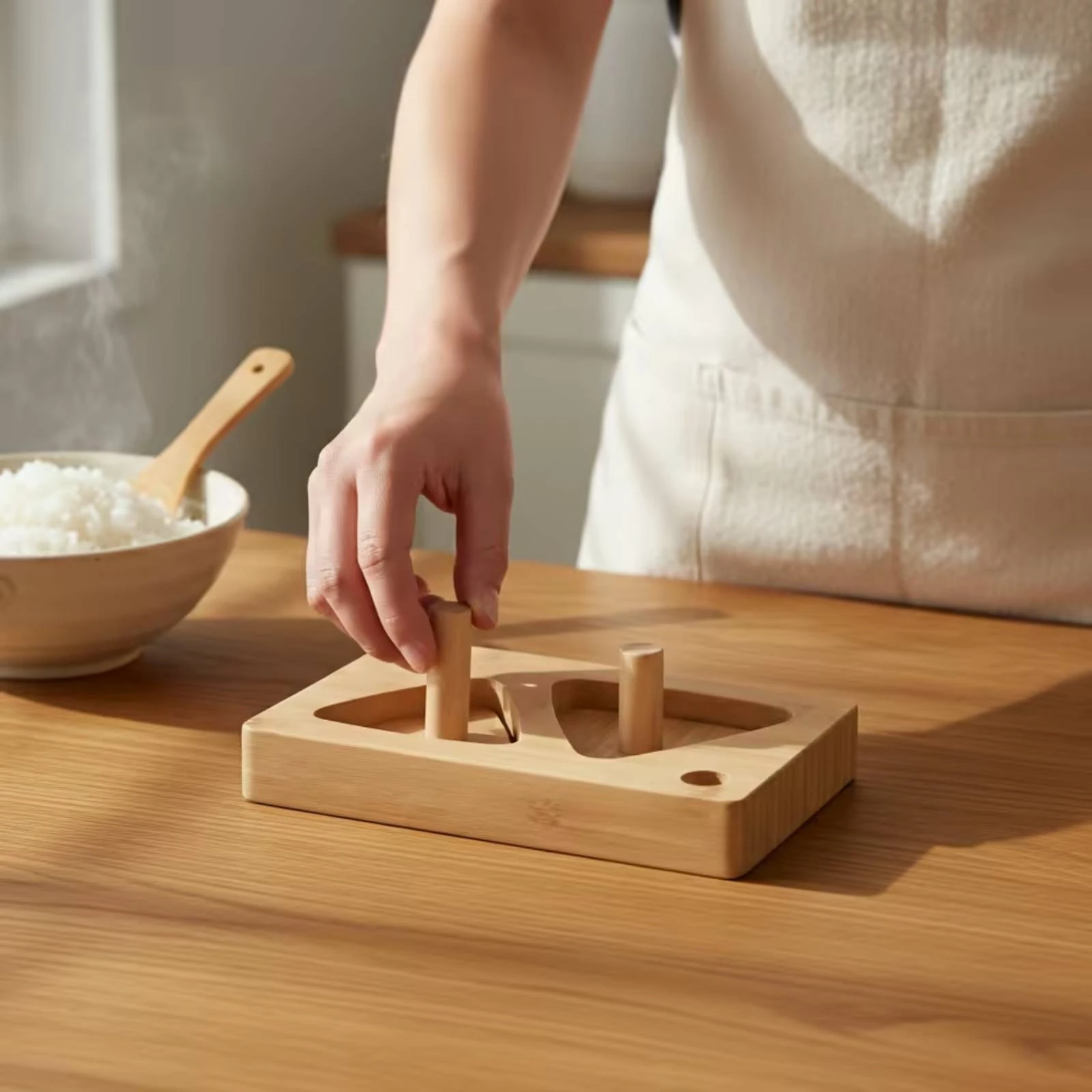 Wooden Rice Mold with Press Reusable Rice Ball Mold Musubi Maker Traditional Kitchenware Food-Safe for Home Cooks, Bento Prep