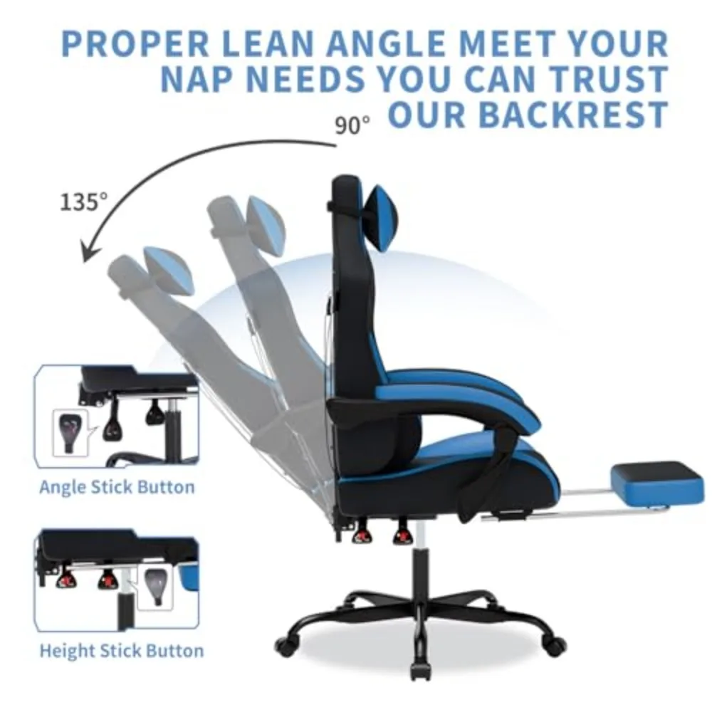 Gaming Chair with Footrest, Gaming Chairs PVC Leather Ergonomic Office Gamer Chair Headrest Lumbar Support Racing Style image 5