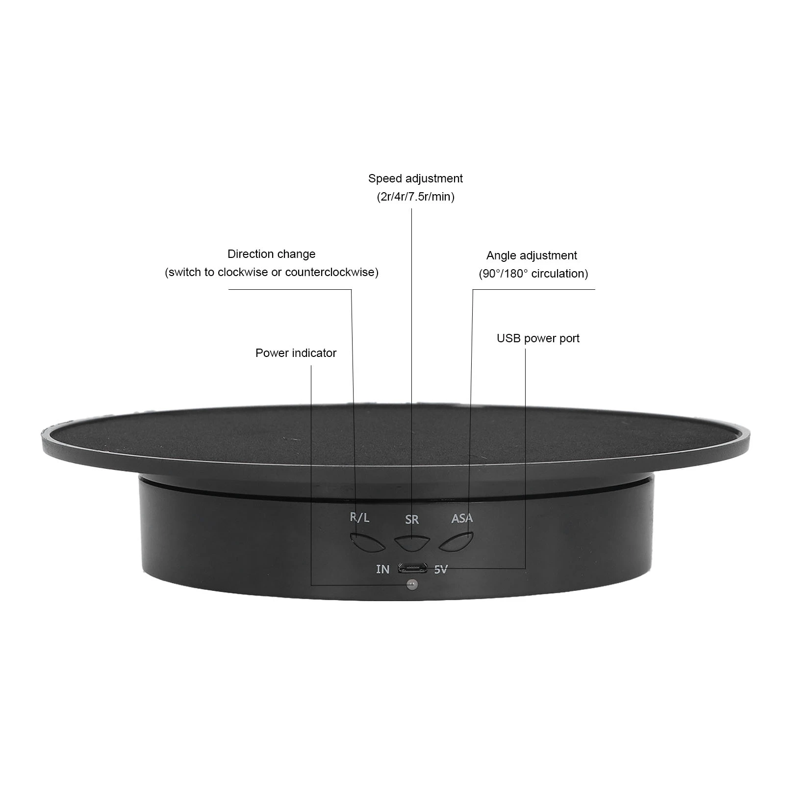 Soporte de exhibición giratorio motorizado de 200mm, mesa giratoria eléctrica de joyería alimentada por USB ajustable de 3 velocidades