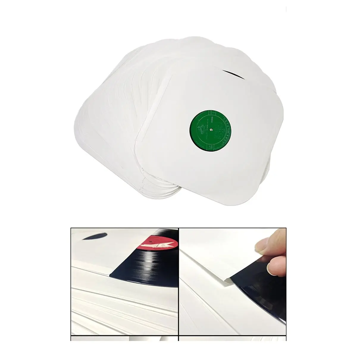 

A08I 50 PCS 12 Inch Vinyl Sleeves Round Corner Kraft Paper LP Inner Sleeves Album Covers Center Hole for Record Protection