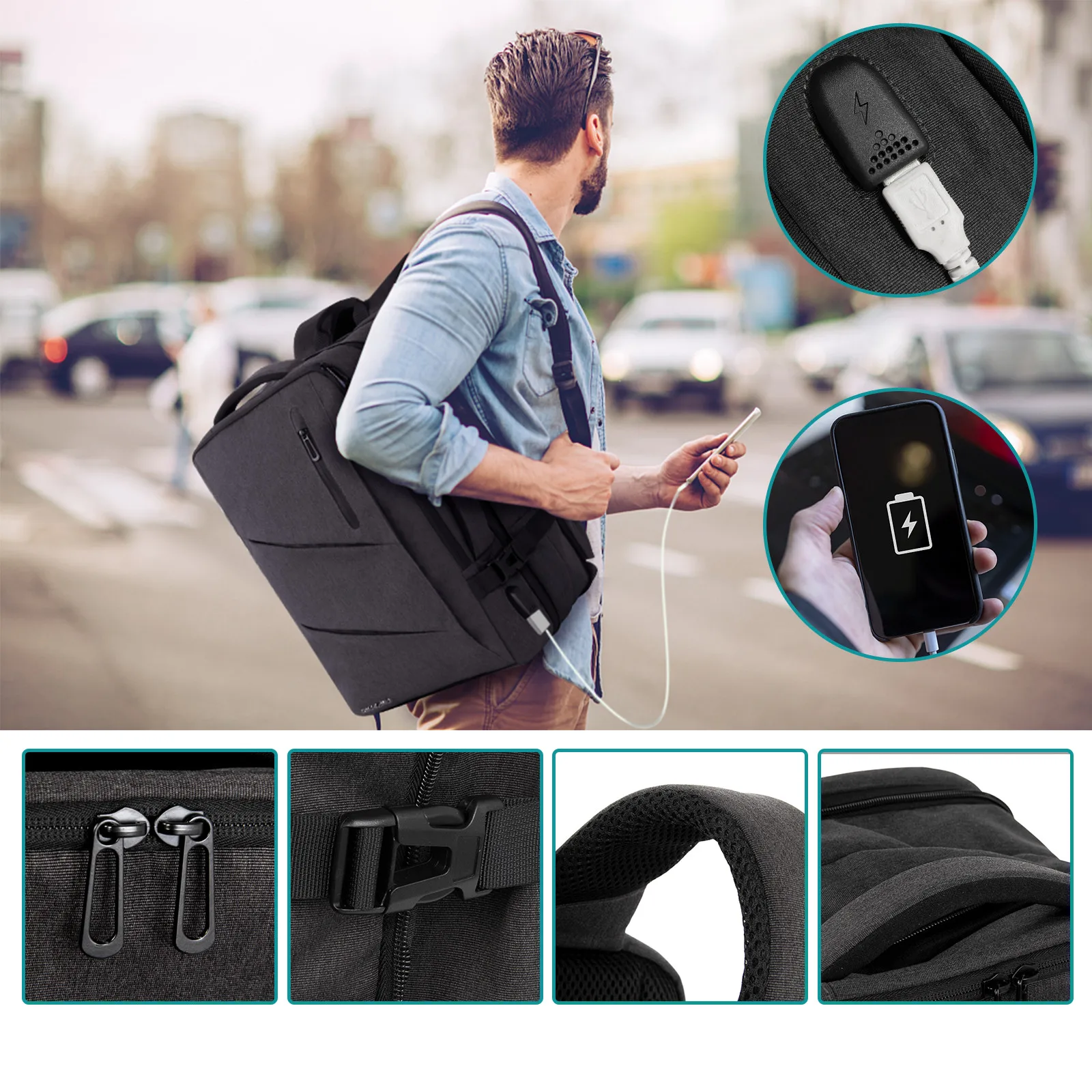 KINGSLONG-mochila para ordenador portátil de negocios para hombre, bolsa USB expandible, 18 pulgadas, gran capacidad, impermeable, viaje, exterior