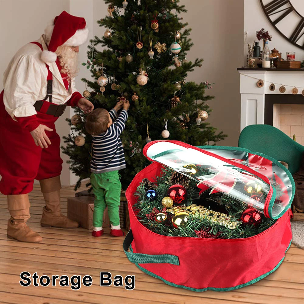 

Large Capacity Folding Christmas Wreath Storage Bag Wreath Bag Round Storage Transparent Window with Handle Christmas Outdoor