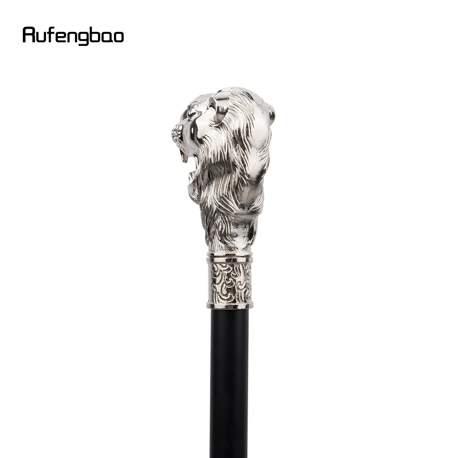 Cabeça de leão branco bigode bengala, Bastão decorativo de moda, Cavalheiro elegante Cosplay Cane Knob Crochet, 93cm