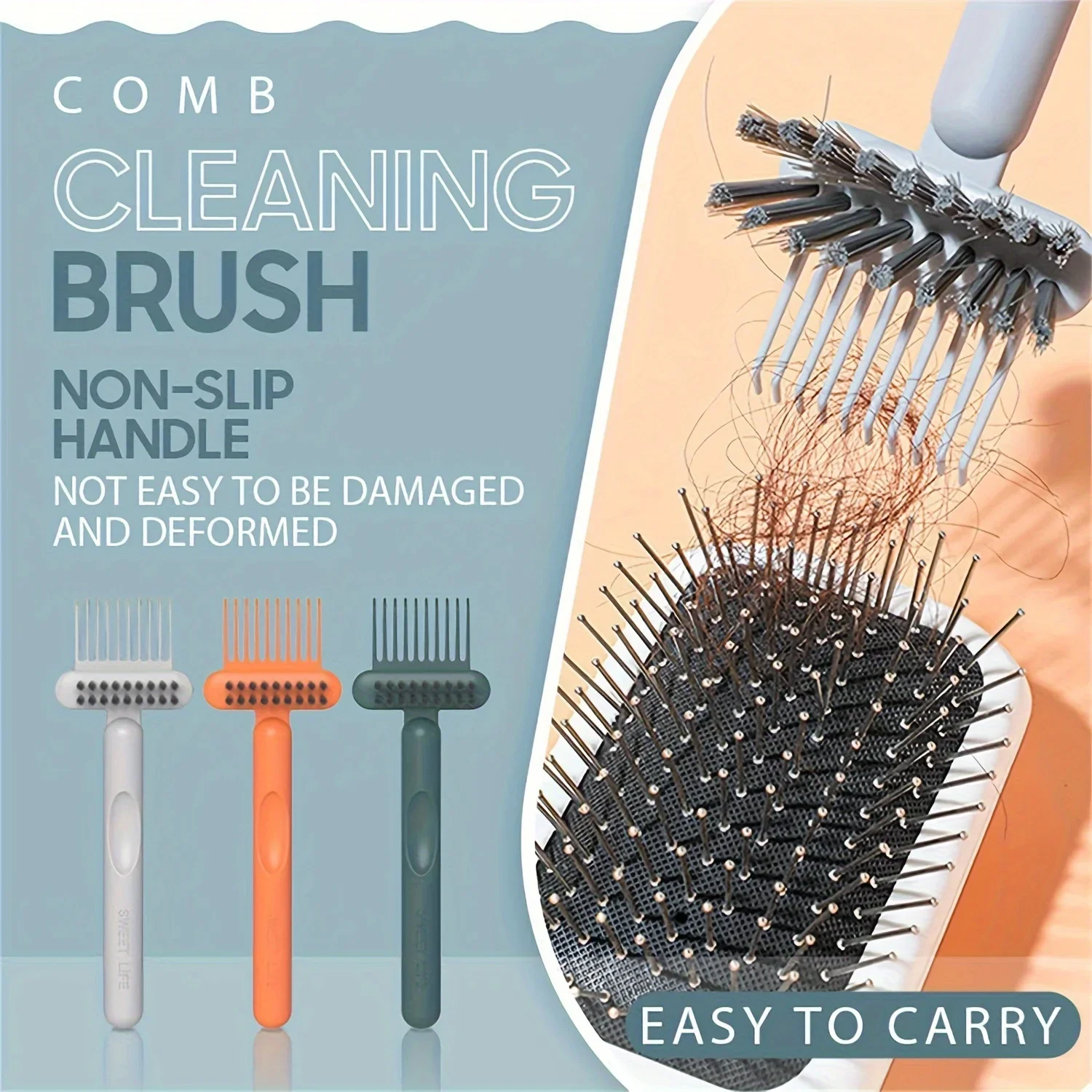 1 Stück 2-in-1-Haarbürste und Kammreiniger, Kunststoffborstenmaterial, tragbares hygienisches Werkzeug für die Wartung normaler Haarbürsten