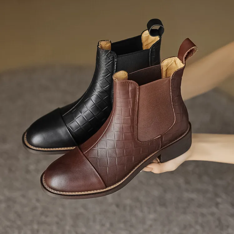 

Vintage Brown Leather Women Chelsea Boots Slip On Elastic Short Autumn Botas Black Classical Riding Botines Femininos Zapatos