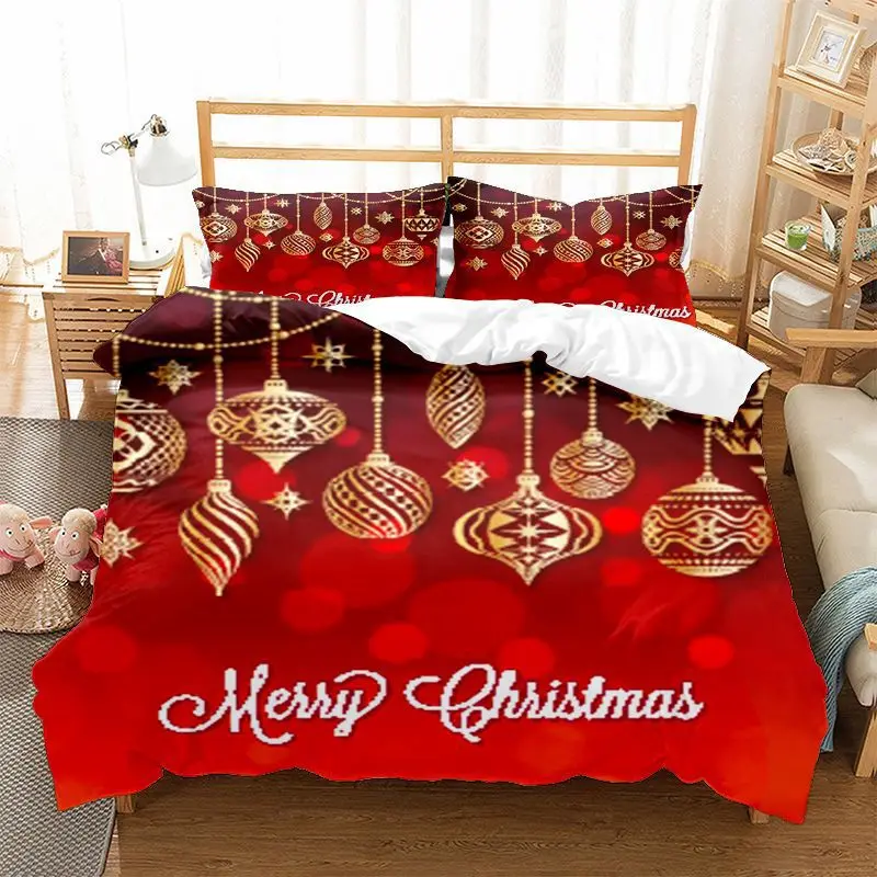 Christmas Bell Duvet Cover Print Bedding Set Queen Size For Kids Adults Christmas Holiday Decorative Comforter Cover Pillowcases