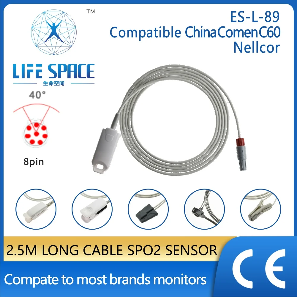 

Многоразовый медицинский пульсоксиметр Spo2, датчик для взрослых, зажим для ушей для новорожденных, силиконовый зажим для ушей для Comen C60nellcor, 8-контактный двойной