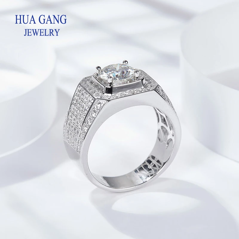 Imagem -05 - Real d Cor Moissanite Anel para Homem Prata Esterlina Quilates Redondos Diamantes Brilhantes Anel de Noivado Masculino Jóias de Casamento