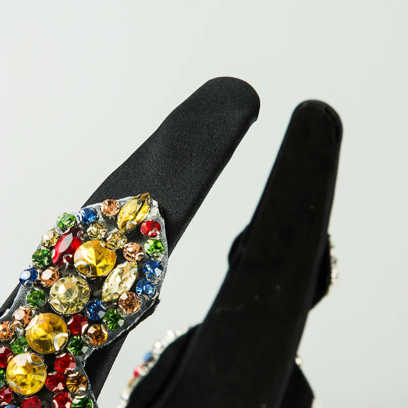 New Oversized and Exaggerated Starry Colorful Rhinestones With Wide Brimmed Hair Bands and Mesh Red Fabric Personalized Headwear