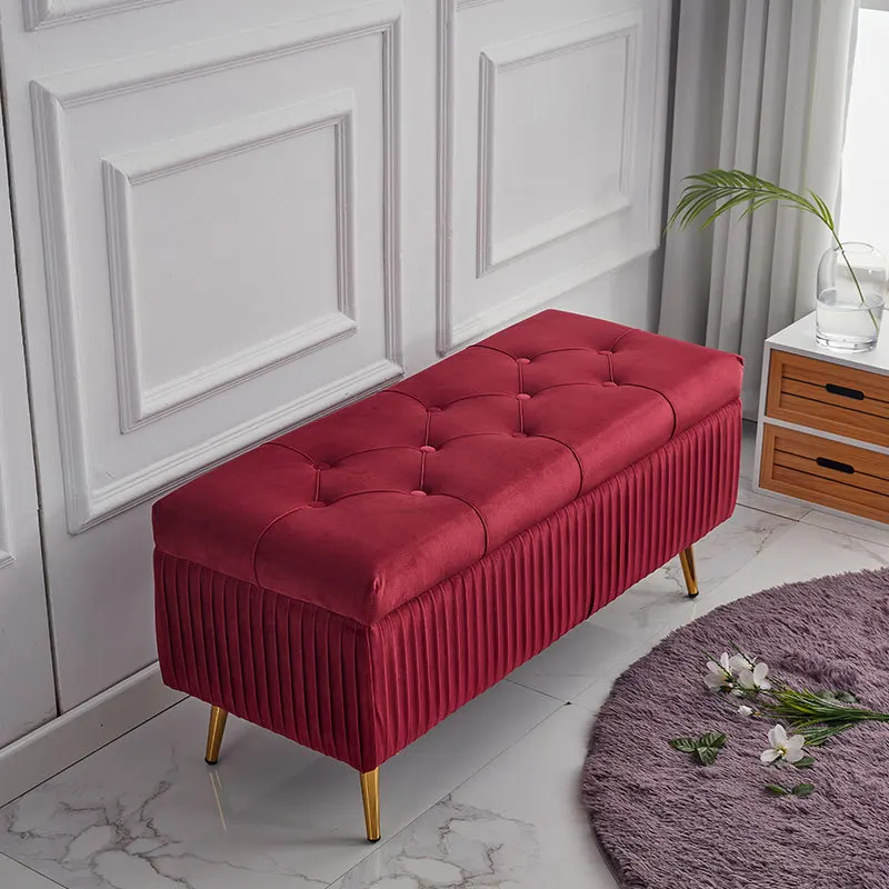 

Shoe shop shoe change stool fabric gold leg clothing store stool rest stool European style simple bed end storage
