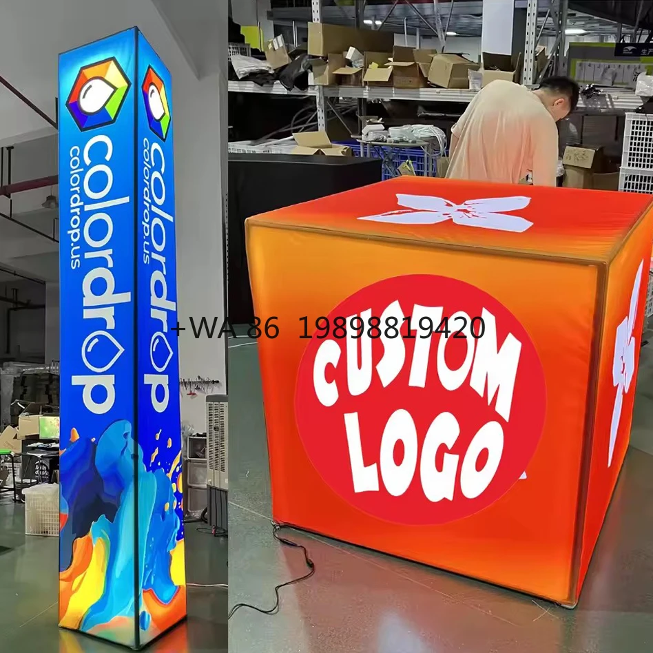 Reusable Portable Tension Fabric Pillar Tower Display Aluminium Backlit LED Lightbox for Trade Show Advertising