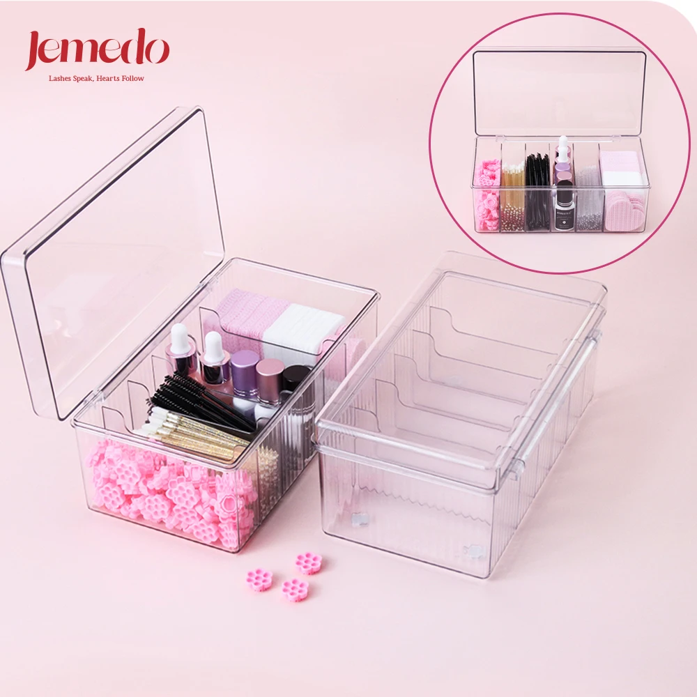 JEMEDO Storage Box Acrylic Eyelash Tool Storage W/6-Grid Large Capacity Tools Organizer Dustproof Eyelashes Extension Tool Box