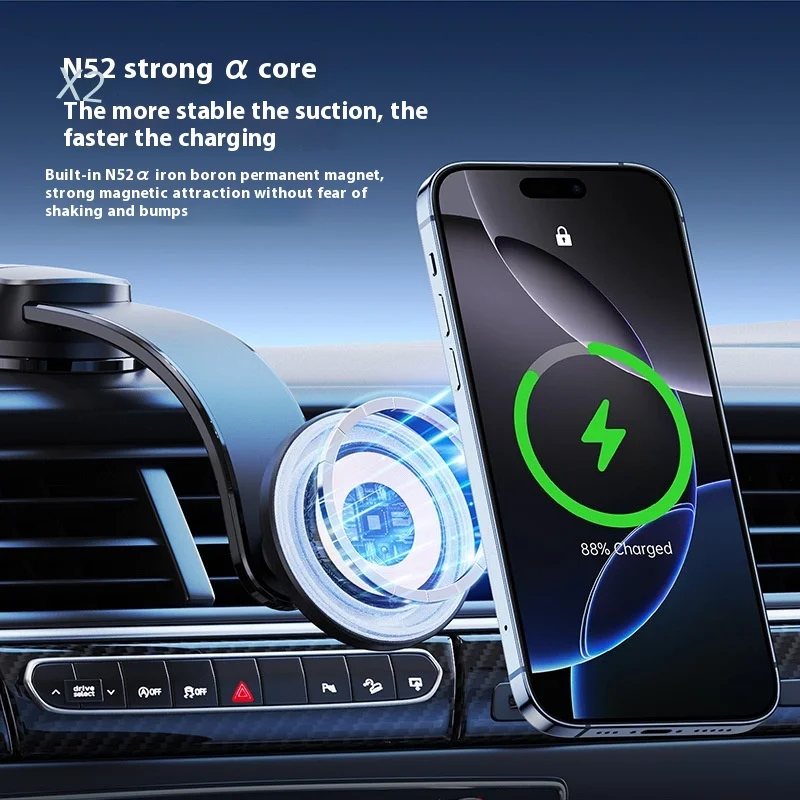 

Compatible Qi2 Strong Magnetic Car Wireless 15W Car Mount Transparent-Border