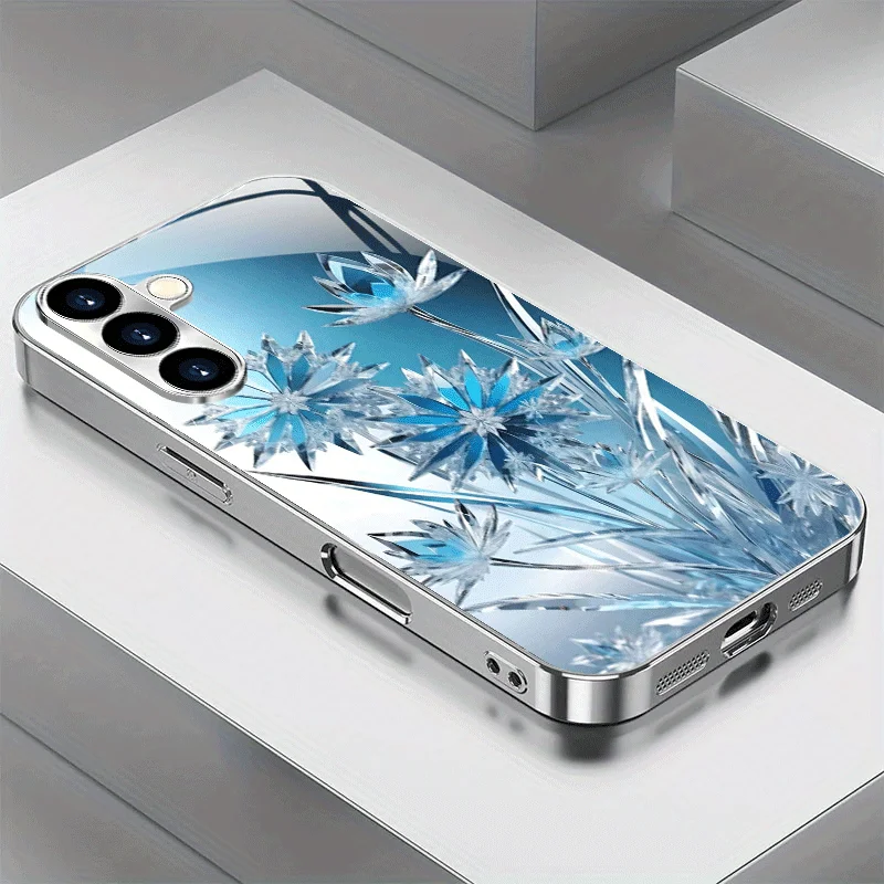 Summer Blue Crystal Floral Cluster Pattern Electroplated  Phone Case for Samsung galaxy Ultra /S22 Ultra/S20 Ultra/56/A72/A73 5G