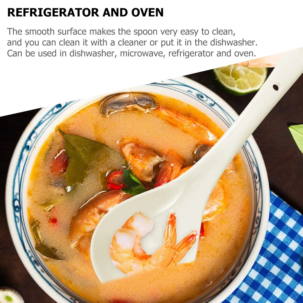 Cuchara grande de cerámica para sopa, mango grueso, fácil de limpiar, para el hogar, restaurante, ramen, udon, guisos, vajilla, utensilios de cocina, cucharas para sopa