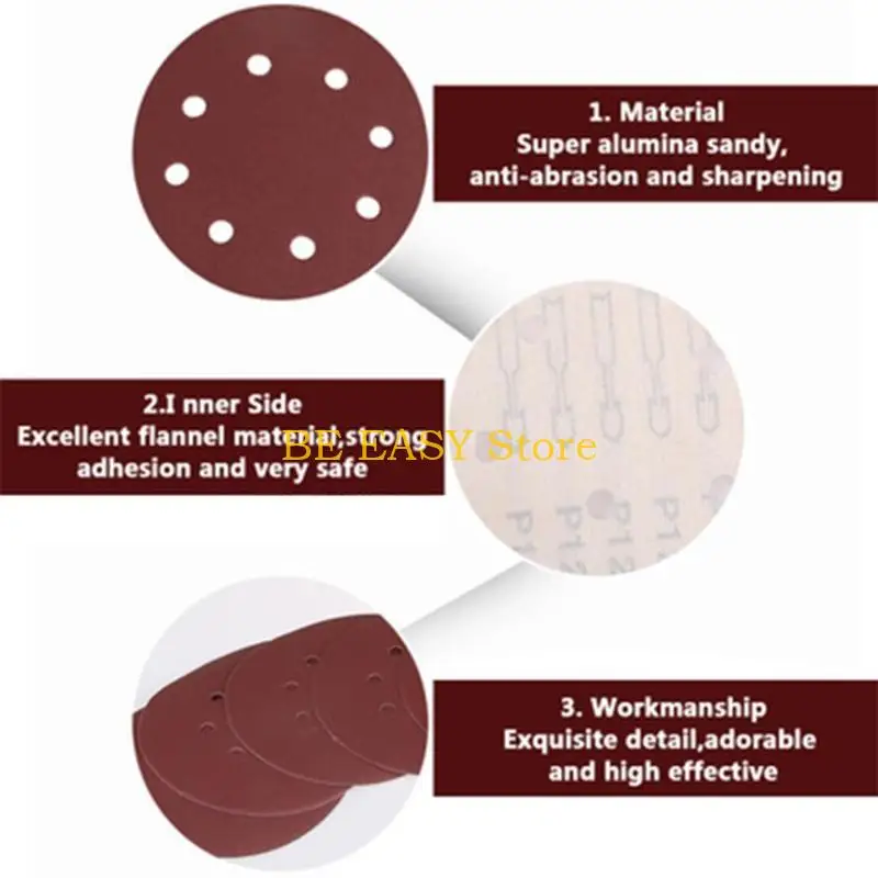 E28F 5 Inch 8-Hole Sanding Disc Aluminum Oxide Flocking Back Sandpapers for Sanders
