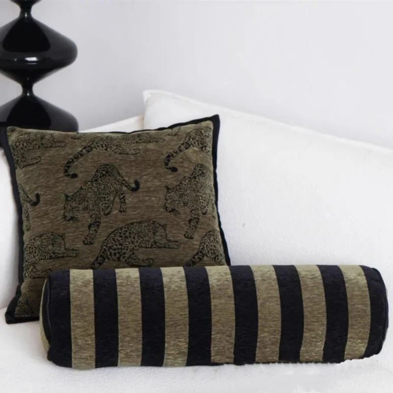 Retro Green Pillows Stripe Column Cushion Luxury Leopard Black Decorative Pillow Cover For Sofa Chair Home Decorations