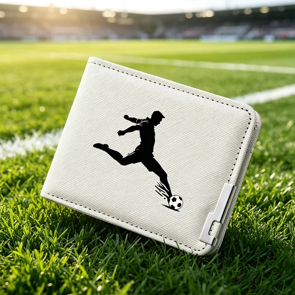 Men's Short Double-Fold Wallet, Casual Soccer Theme, Student Sports Design, Everyday Wallet