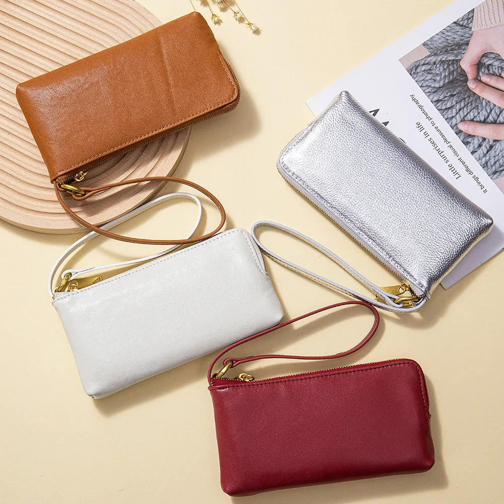 Genuine Leather Retro Long Wallet Zipper Multiple Card Slots Card Holder Fashionable Cowhide Coin Purse European American Clutch