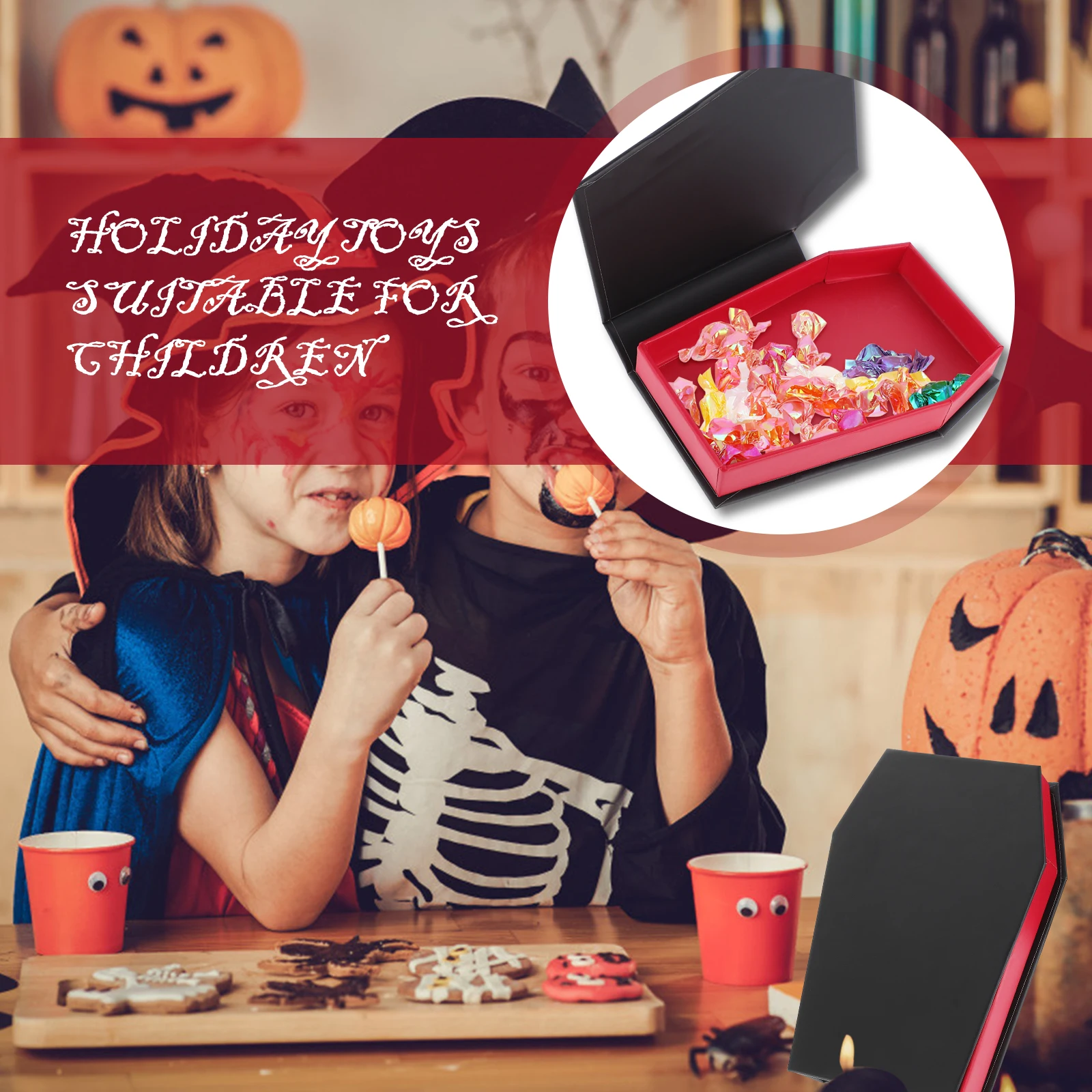 

2 Pcs Casket Candy Storage Box Halloween Coffin Ornament Packing Boxes Jewelry Cases Shape Red