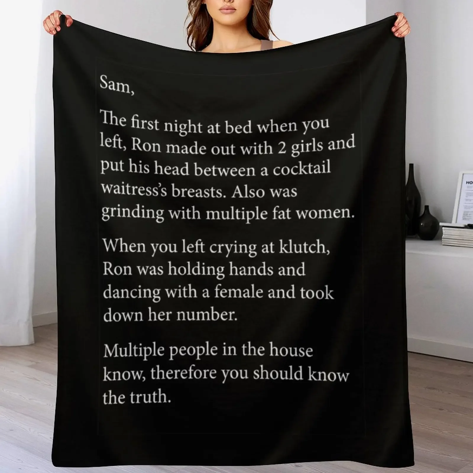 Anonymous Letter to Sammi full text (Jersey Shore) (Dark Mode) Throw Blanket Custom Flannel Bed linens Blankets