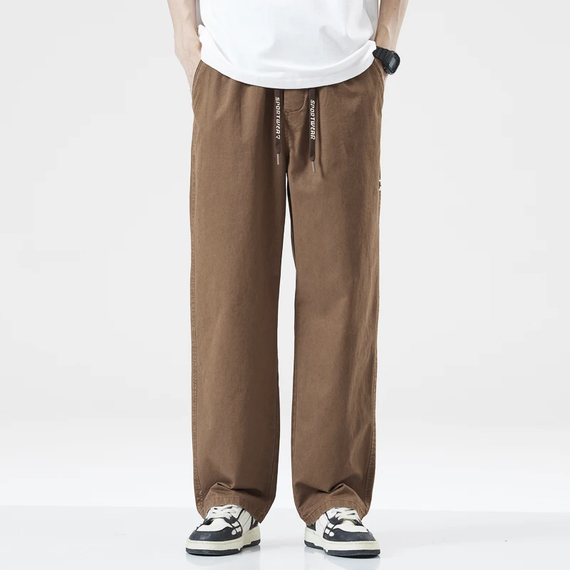 남성용 면 스트레이트 레그 캐주얼 바지 - 루즈핏 드레이프 와이드 레그 바지 봄/여름 아메리칸 스타일 다목적 컴포트