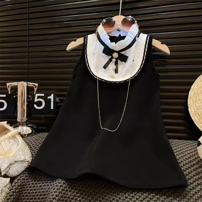 Summer Dress Fashion New High-end Girls Dress Elegant Temperament Versatile Lace Girls Clothes Lace Vest Straight Princess Skirt