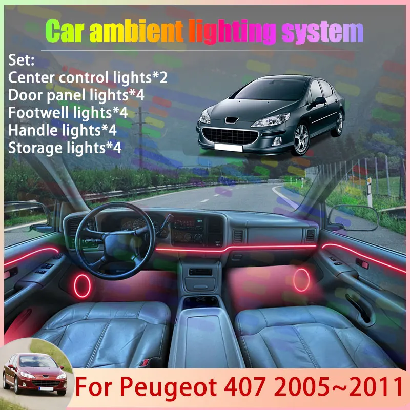 

Для Peugeot 407 2005 ~ 2011 2006 2007 2008 2009 2/18 в 1 автомобильный атмосферный светильник RGB абажур ансамбль стример атмосферный набор