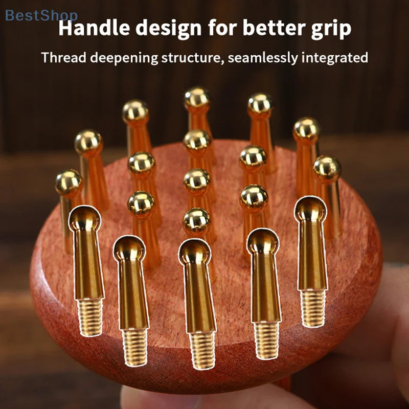 

Sandalwood Massage Comb With Brass Teeth Head Meridian Comb Scalp Massager Anti-Static Wooden Brush Guasha Tool For Full Body
