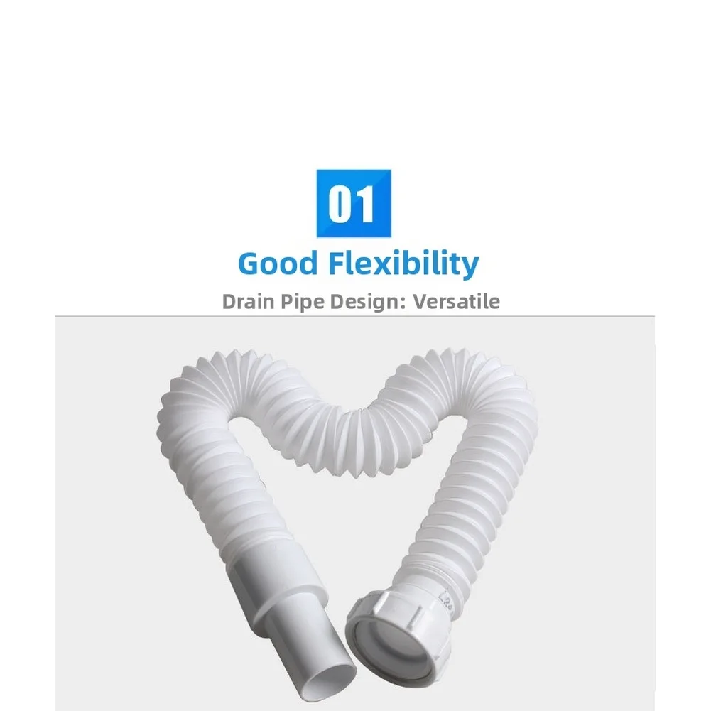 Kitchen Sink Drain Pipe Hose with 45mm Internal Thread Flexible Telescopic Tube Length Adjustable 300 to 700mm