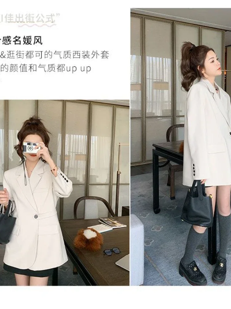 Network Red Explosive Beige White Suit Jacket Female Spring and Autumn High-end Design Feeling Fried Street Feeling Suits Tide