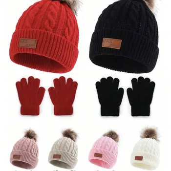 Two-piece set of 3-12Y children's hats and gloves from Europ...