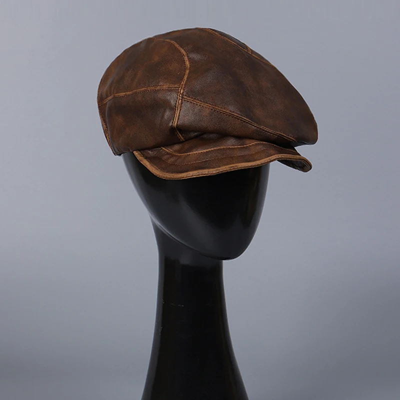 Hat Women PU Leather Octagonal Newsboy Cap Painter Accessory For Spring Autumn Outdoor Holiday Casual