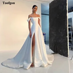 Customized Simple A Line Satin Bride Wedding Dresses Strapless High Split Bridal Dress Women Formal Special Party Bridal Gowns