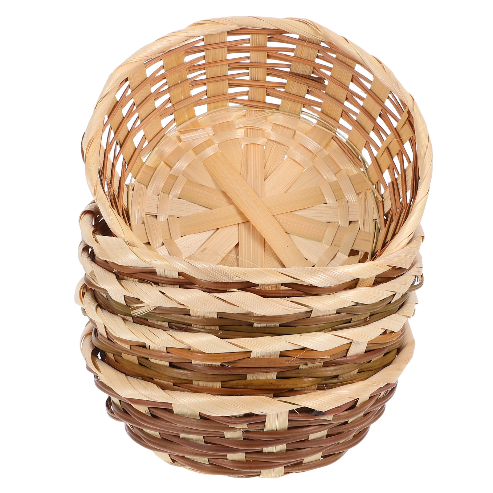 

5Pcs Bamboo Basket Rustic Woven Organizer for Desktop Snacks Fruits Kitchen Bamboo Basket Portable Snack Tray Dessert Plate
