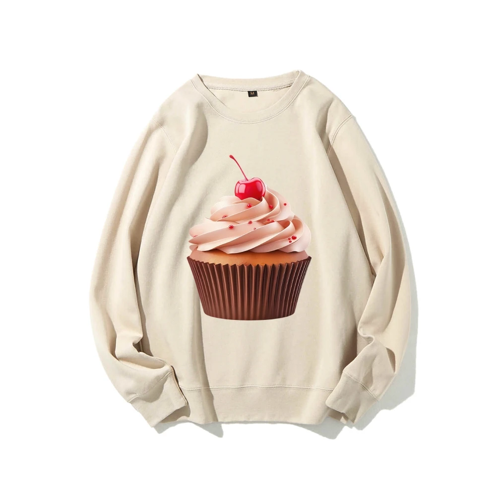 y2k Woman Clothing Cutecore Cupcake Print Sweatshirts Autumn Winter Pure Cotton Pink Hoodie Brand Luxury Fashion Long Sleeve Top