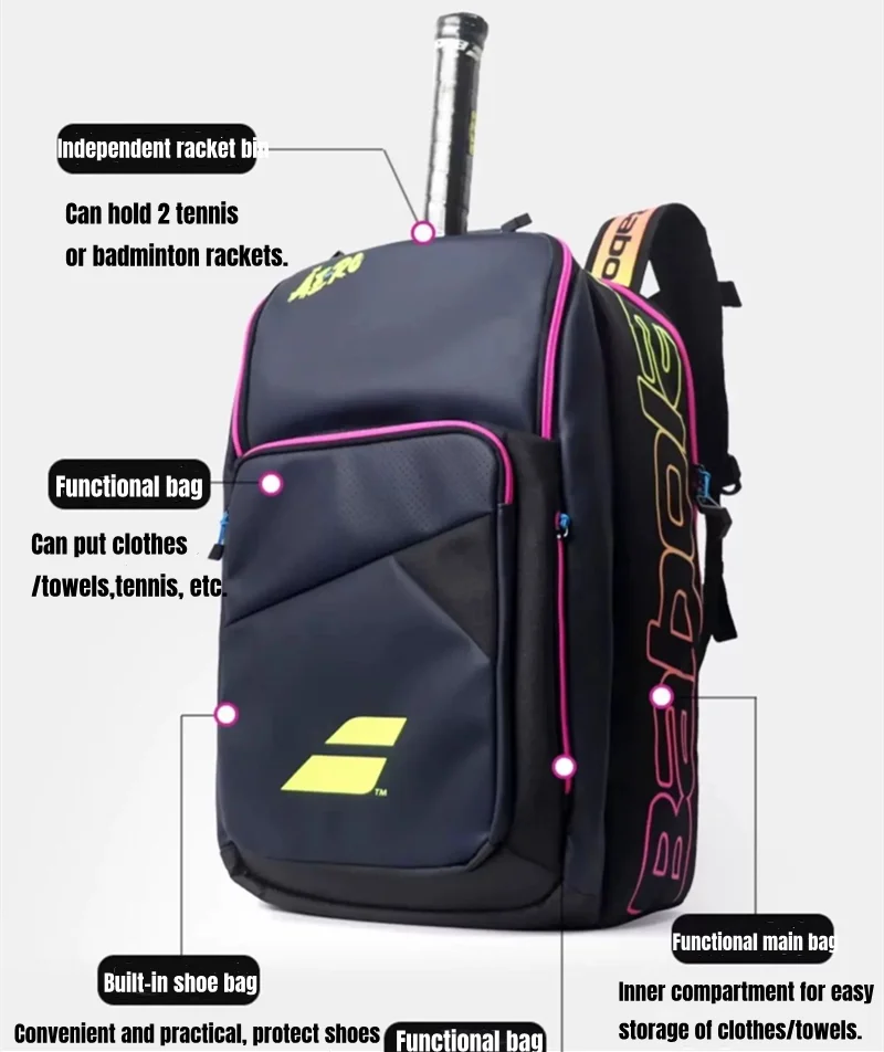 Babolat original puro strike 4th gen mochila de tênis grande capacidade raquete padel sacos esportivos comporta até 3 raquete