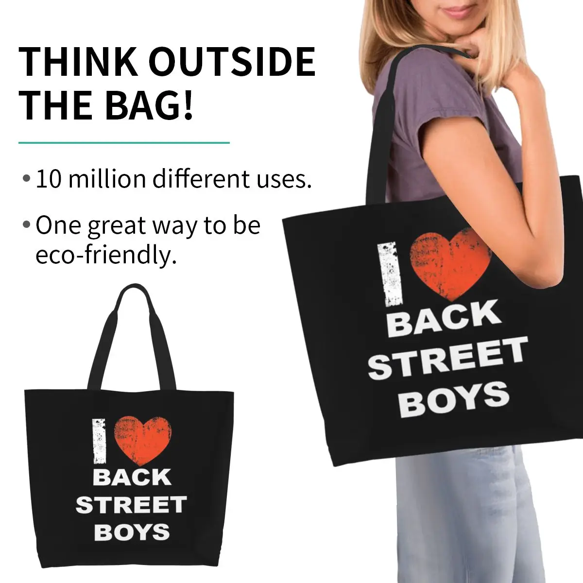 Backstreet Boys Music Group Shopping Tote Bag Canvas Large Capacity Shoulder Bags Shopper Grocery Handbag for Women