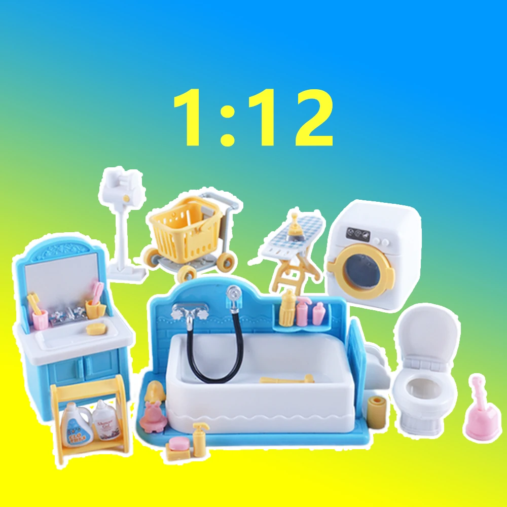 SENGTONGLE-E04 Badezimmer-Set, Puppenhaus, Miniatur-Möbel, Badewanne, Rollenspiel, Puppenhaus-Zubehör für Jungen und Mädchen, Geschenke